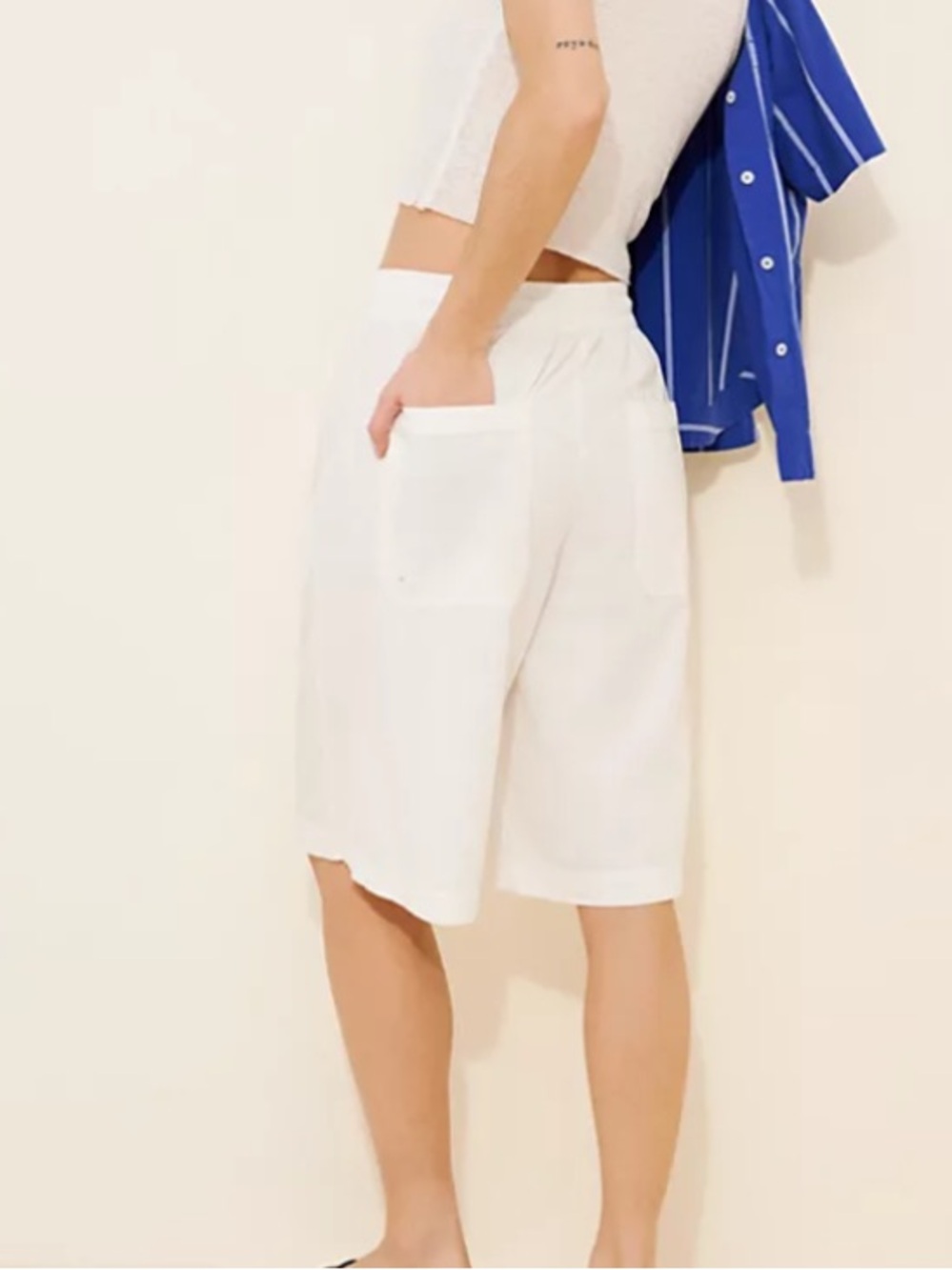 Free People Women M White Beach Casual Saylor Poplin Pull-On Bermuda Shorts NWOT - Picture 3 of 12